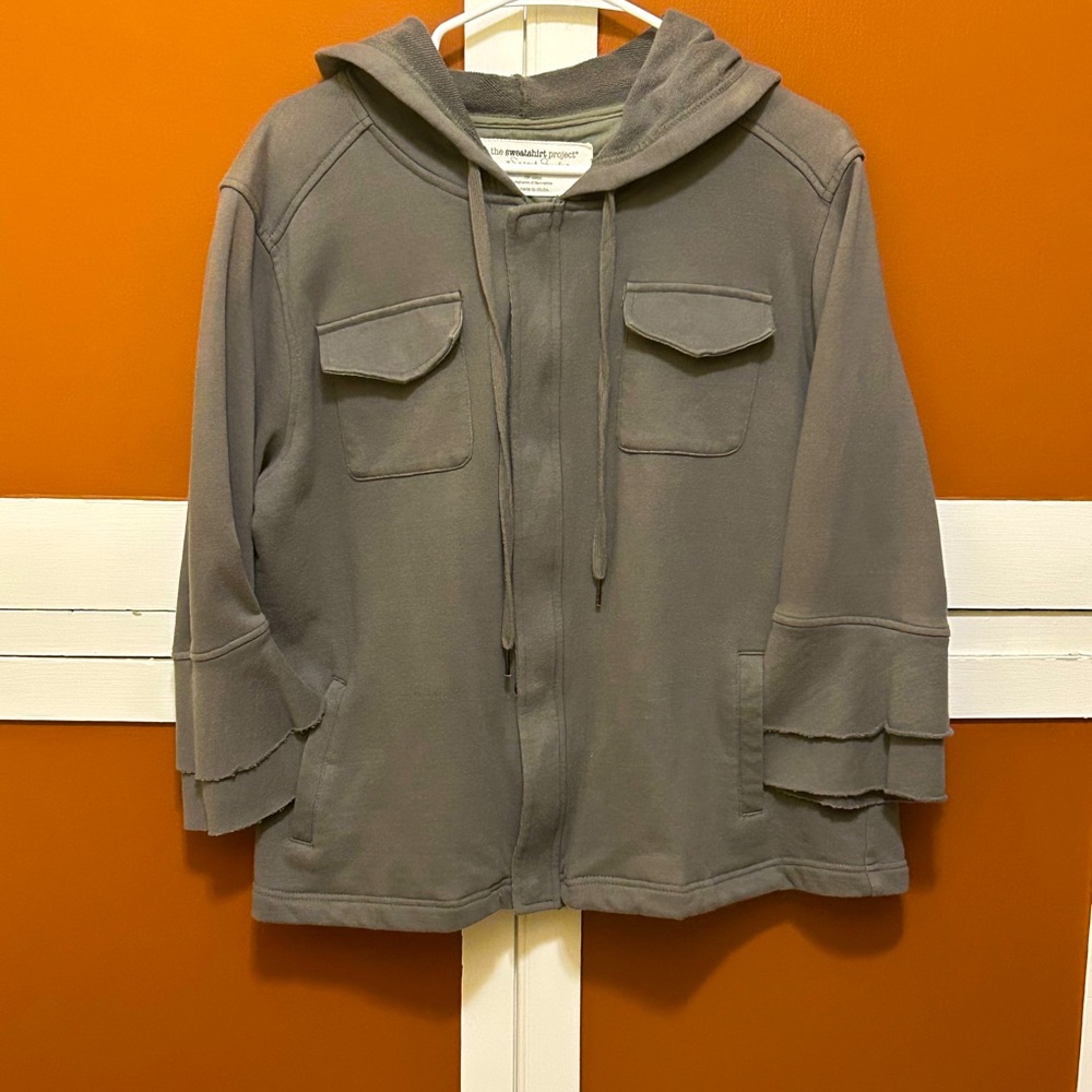 the sweatshirt project Full Zip Up/Snaps Hooded Jacket, Olive Color, Size XL - Picture 2 of 10